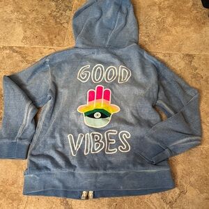 Vintage Havana Blue zip Hoodie Good Vibes Design kids size XL unisex sweatshirt